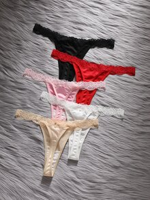 EmpressEnvy Women's Delicate Lace Trim Sexy Thong Panties 5-Piece Set - Multicolor - View 2