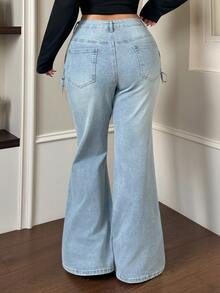 Dazy Plus Elastic Skinny Sexy Elegant Side Tie Design Flare Long Denim Jeans Spring Autumn New Style - Light Wash - View 2