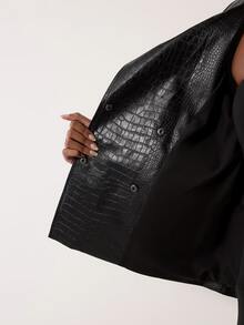 MERLEAU Women's Modern Sexy Elegant Black Textured Belt Design Jacket Night Out Fall - Black - View 6