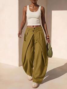 Zivah Women's Fashion Solid Color Curved Leg Pants - Mustard Yellow - View 11