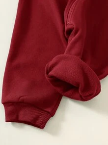 SHEIN 男嬰馬匹圖案針織軟綿連帽長袖冬季連身衣，百搭舒適 - 酒紅色 - 查看 4