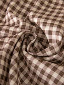 SHEIN Genkimix Kids 1件女童秋季新款清新格紋寬鬆長袖洋裝，彈性袖口、精緻領口、後開襟設計，清新時尚學院風，適合外出與通勤，百搭 - 彩色 - 查看 7
