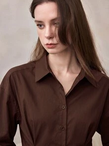 Zovinel 女款素色休閒百搭日常長袖襯衫 - 紫紅色 - 查看 9
