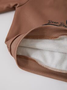 SHEIN 新生兒卡通圖案長袖上衣與長褲休閒日常套裝 - 棕色 - 查看 11