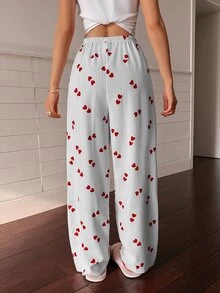 Napfluff Women's Striped Heart Print Bow Decor Waist Pajama Pants - Grey - View 2