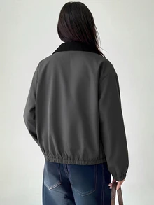 Aloruh 女款素色長袖單排扣休閒夾克 - 灰色 - 查看 2