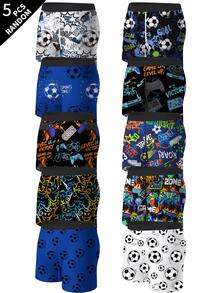 5 Random Boys Boxer Briefs, Multiple Game Console And Soccer Pattern Prints, Soft Skin-Friendly Fabric, Suitable For Older Boys - Grey - View 6