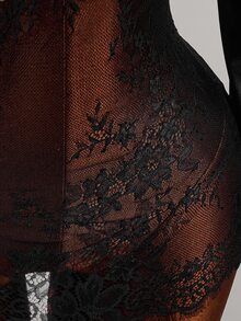 Amplova Lace Fitted Bodycon Fully Sheer Digital Sports Sexy #98 Number Leopard Print Satin Lace Patchwork Women's Top - Black - View 7