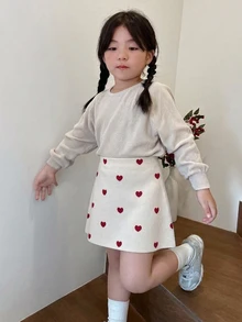 Dazy Kids 少女心形圖案休閒日常針織裙 - 米色 - 查看 5