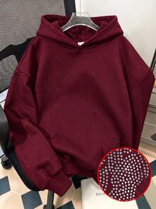 青少年女孩長袖連帽寬鬆黑色運動衫，萬聖節秋季風格秋季穿搭 - 酒紅色 - 查看 2