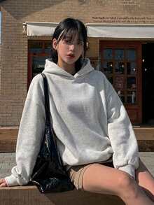 Dazy Kids Sweatshirt Pullover Kasual Longgar Warna Polos untuk Remaja Perempuan, Hoodie Musim Gugur - Grey - View 5