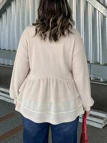Dazy Plus Korean Style Patchwork Frill Trim Loose Long Sleeve T-Shirt For Girls - Beige - View 2