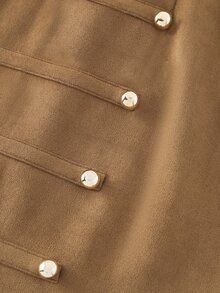 SHEIN تنورة نسائية من الجلد المدبوغ بأزرار نابليون، تنورة قصيرة بنمط A-Line باللون البني، ملابس بسيطة للتنقل اليومي في الخريف/الشتاء، ملابس للحفلات - كاكي - مشاهدة 7