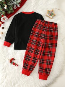 兒童中性男童/女童 2件組可愛聖誕T恤套裝，秋冬嬰兒聖誕服飾套裝 - 黑色 - 查看 2