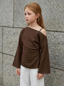 Hapijoa Tween女孩秋季服飾 (Tween女孩) 翻領短袖襯衫 夏季 - 棕色 - 查看 5
