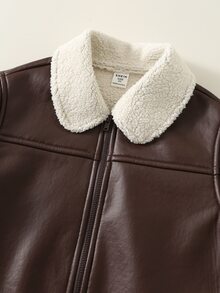 Young Boy Thermal Lined Thick Turn Collar Long Sleeve Jacket, Versatile And Comfortable - Brown - View 5