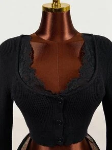 Mistrie Cardigan Wanita Musim Semi/Gugur Hitam dengan Lengan Lonceng dan Potongan Ramping, Model Slim Fit, Kancing Depan - Hitam - View 4