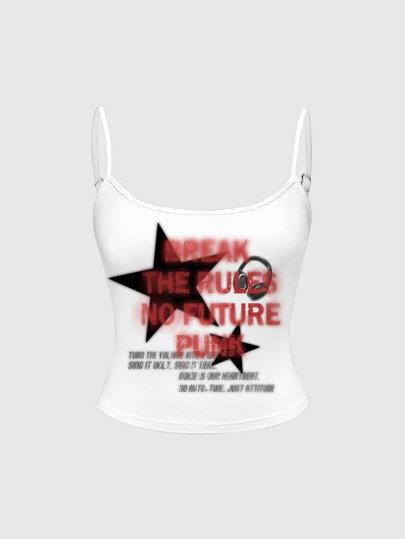Grunge Punk Camiseta de tirantes con estampado gráfico lindo de eslogan y pentagrama del festival de música punk para mujeres