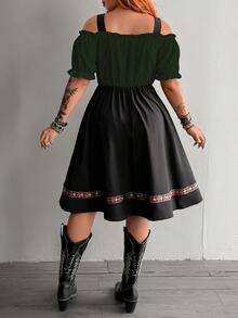 SHEIN Whyspr 大尺碼女款拼色百褶綁帶設計休閒派對洋裝 - 彩色 - 查看 2