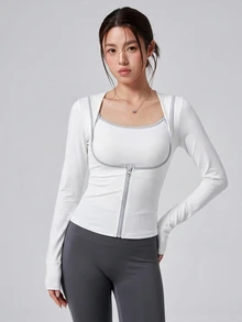 DAZY Women's Colorblock Camisole Tank Top And Long Sleeve Top Casual Sports Set - White - View 6