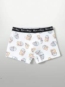 Rick and Morty X SHEIN American Cartoon Plaid Men's Underwear, Cute All-Over Print Casual Boxer Shorts - White - View 3