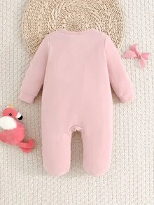 Cozy Pixies 新生兒嬰兒睡衣 卡通動物甜美可愛小鴨圖案 3D網格蝴蝶結設計 圓領長袖針織抓絨長褲 百搭舒適 - 粉色 - 查看 3