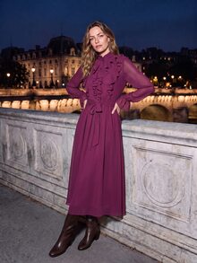 Dayvera Women's Elegant Solid Color Long Sleeve Dress - Purple - View 3