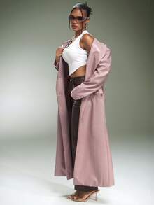 Denimoi Women's Street Style Button Long Sleeve PU Material Coat - Pink - View 4