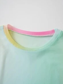 THE POWERPUFF GIRLS X SHEIN Young Girl Gradient Color Sheer Short Sleeve Crew Neck T-Shirt - Multicolor - View 7