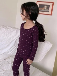 Dazy Kids Young Girl) Casual Slim Fit T-Shirt Top + Straight Leg Pants 2 Pieces Set, Autumn/Winter Loungewear - Purple - View 3