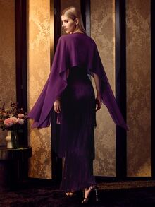 MOTF Soiréza ELEGANT DETACHABLE SHAWL&SPAGHETTI STRAP DRESS WITH FRINGE TRIM TWO PIECES SET FOR WEDDINGGALAS - Purple - View 5