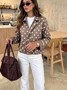 Serisse Women's Polka Dot Casual Versatile Daily Wear Long Sleeve Jacket - Brown - View 1
