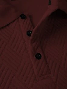 Calvornis 1pc Men Solid Color Plain Front Button Long Sleeve Simple Collar Polo Formal Shirt, Casual Everyday Wear, For Work, For Husband, For Fall, Ceremony - Burgundy - View 6