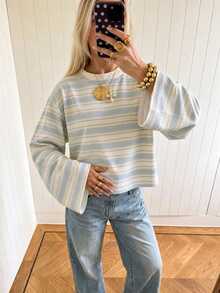 Solflare Plus Size Streetwear Minimalist Striped Colorblock Casual T-Shirt - Multicolor - View 4
