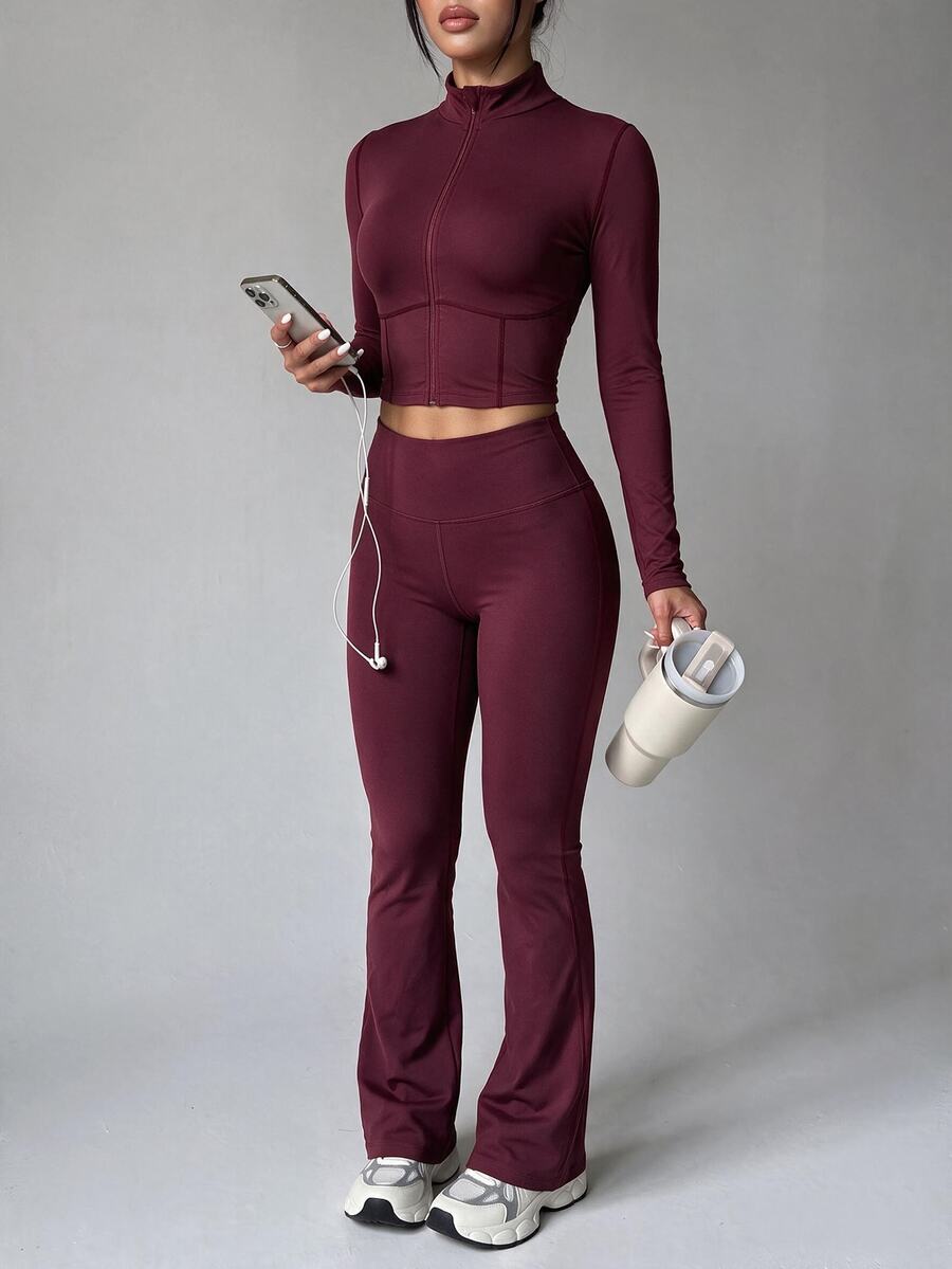 SHEIN Dewbera Women's Solid Color Casual Versatile Daily Travel Sports Jacket - Burgundy - View 1