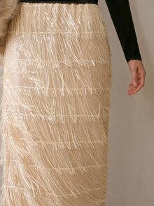 MOTF PREMIUM WOMEN'S TASSEL DESIGN FASHION VERSATILE SKIRT - Champagne - View 2