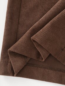 LUMIGAL Women's Brown Corduroy Button Decor High Waist Long Pants - Coffee Brown - View 4