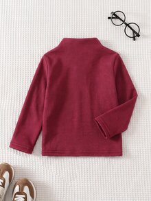 SHEIN Baby Boy Solid Color Versatile Comfortable Crew Neck Long Sleeve Pullover Top - Red - View 2