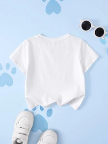 SHEIN | PAW Patrol 女童字母卡通印花休閒日常短袖T恤 - 白色 - 查看 2