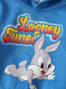 LOONEY TUNES X SHEIN Baby Boy Letter Cartoon Print Long Sleeve Sweatshirt And Pants Set - Blue - View 4