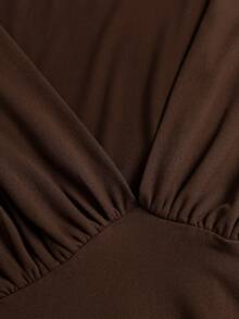 Sweetra Women's Lace Patchwork V-Neck Casual Everyday Summer Dress - Brown - View 4