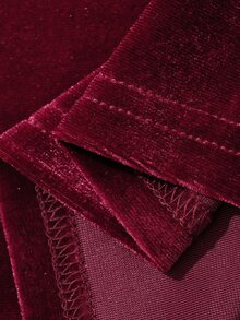 DAZY Women's Loose Blouse With Eyelash Lace Trim, Ribbon And Bell Sleeves - Burgundy - View 13