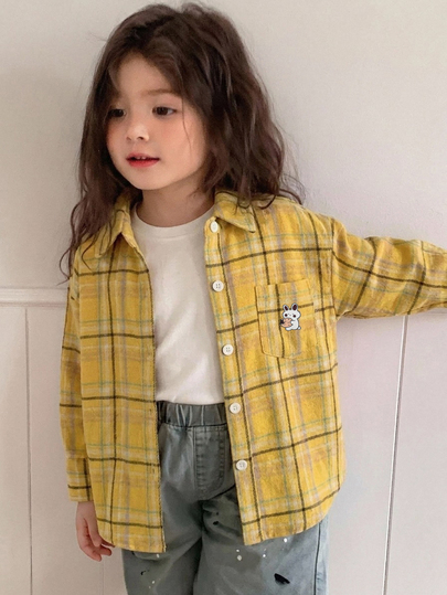 DAZY Young Girl Fall Clothes Girls Plaid Casual Long Sleeve Basic Loose Fit Autumn (Small) Shirt