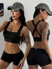 Coolane Women's Summer Streetwear Going Out Going Out Stretchy Comfortable Gym Black Sport Bra Tank Tops - Black - View 3