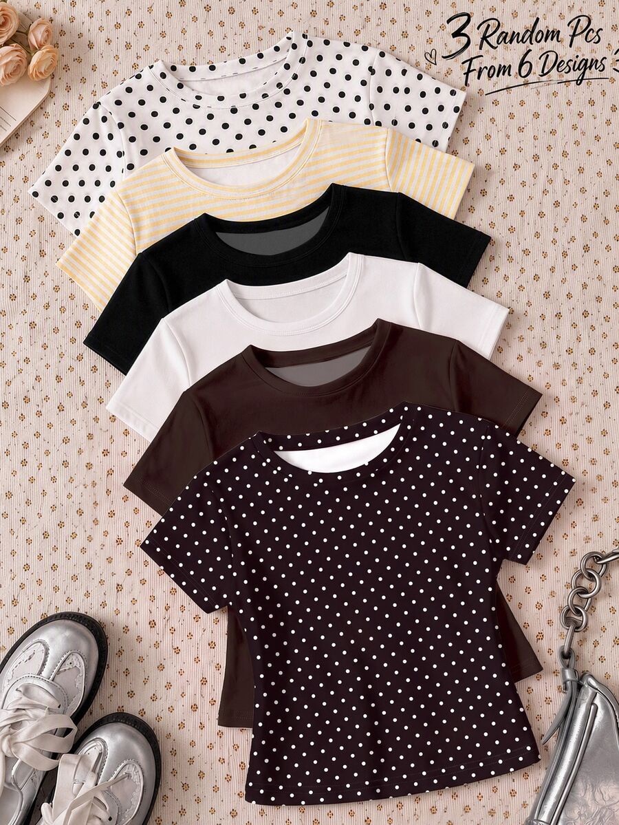 3PCS Tween Girls T-Shirts - Multicolor - View 1