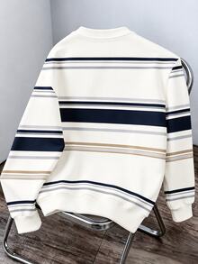 OldRiff Men's Casual Striped Pullover Sweatshirt - Apricot - View 2