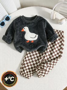 SHEIN Baby Boy Cartoon Animal Pattern Knitted Soft Crew Neck Long Sleeve Pullover Sweatshirt And Elastic Waist Long Pants 2 Pieces Set - Multicolor - View 6