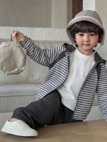 Dazy Kids Young Boy Striped Casual Colorblock Sweatshirt + Jogger Pants Set - Grey - View 4