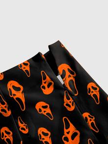 ROMWE Gothic Dark Mysterious Forest Print High Slit Mini Skirt For Women, Dark Academia Style - Black - View 3