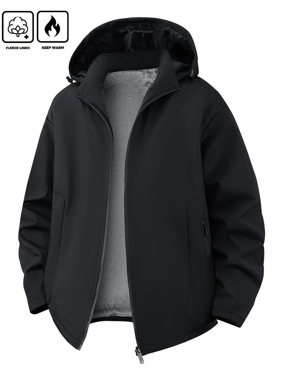 Acti Log Men's Autumn/Winter Hooded Thick Thermal Lined Padded Coat Coat - Black - View 1